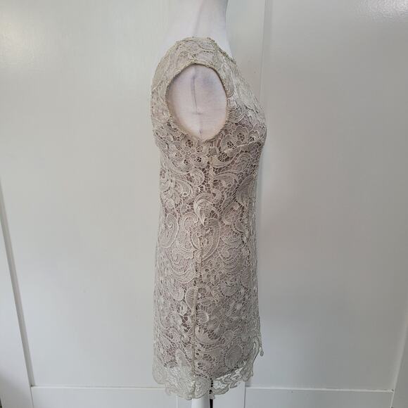 Alna be Size M Ivory Lace Overlay Bodycon Cocktail Dress Wedding Rehearsal - Picture 2 of 8